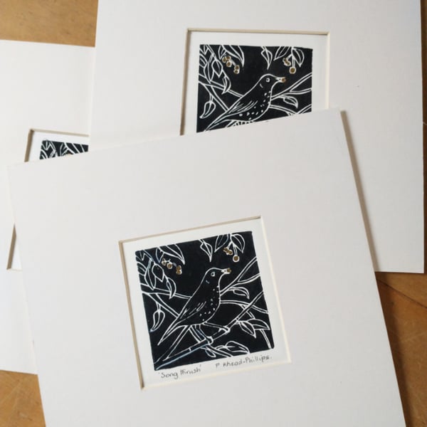 Song Thrush Lino Print.