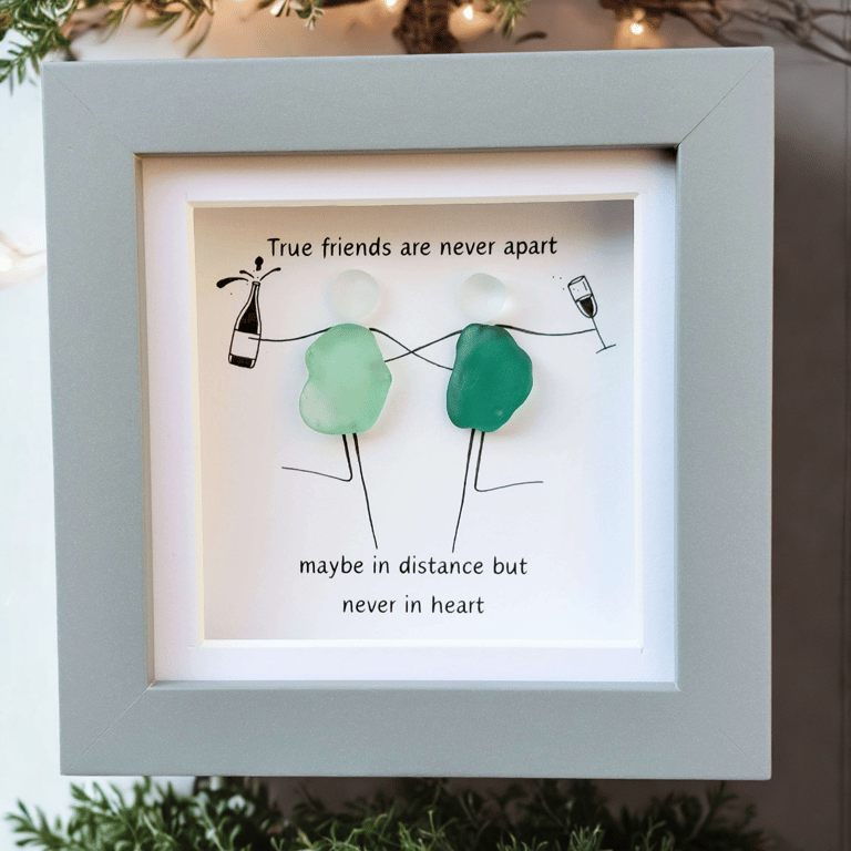 Handmade Sea Glass Distance Friendship Wall Art - Gift Frame for Besties