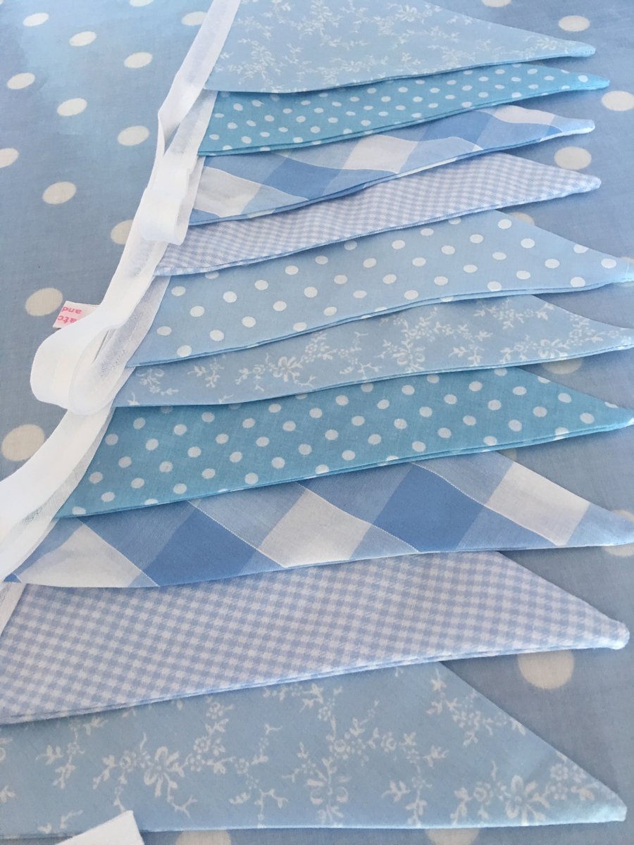 10 ft shades of  blue  cotton fabric bunting, banner, wedding,party flags
