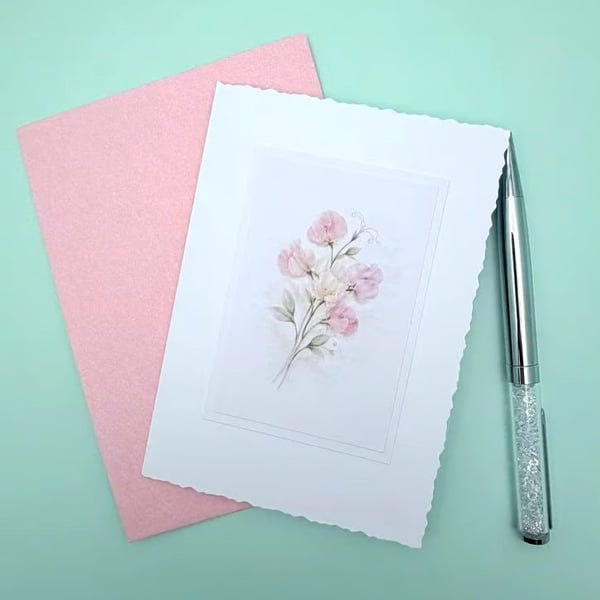 Sweet Pea A6 Blank Card - Botanical Floral Note Card