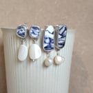Treasured: reclaimed china earrings with mother of pearl 