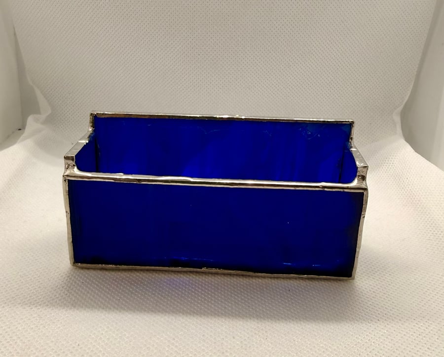 Stained glass business card holder - royal blue