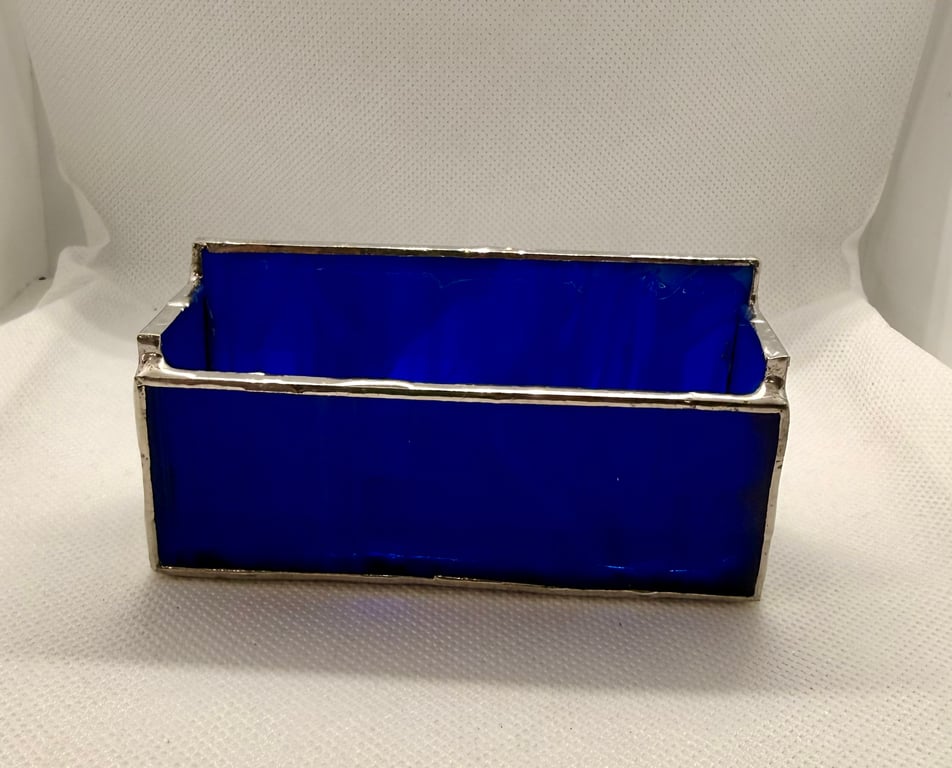 Stained glass business card holder - royal blue