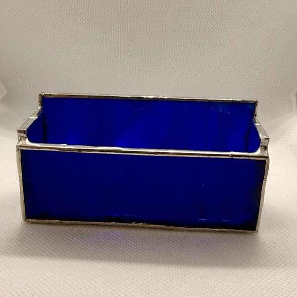 Stained glass business card holder - royal blue