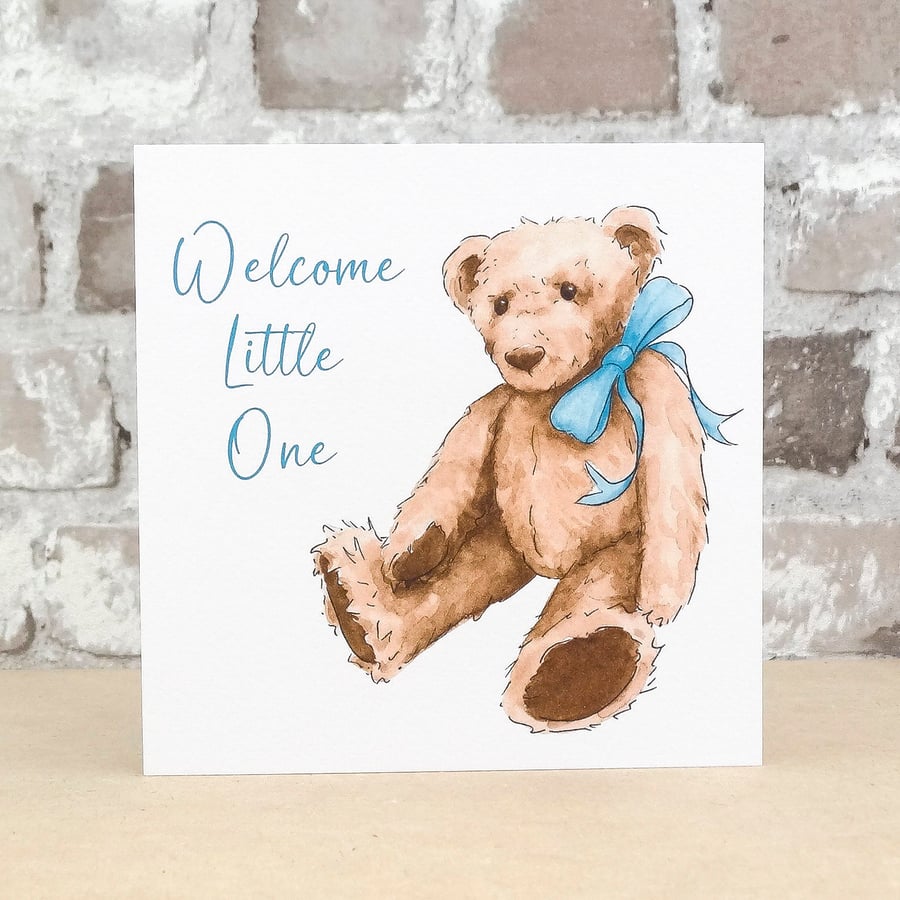 New Baby Card Teddy Blue