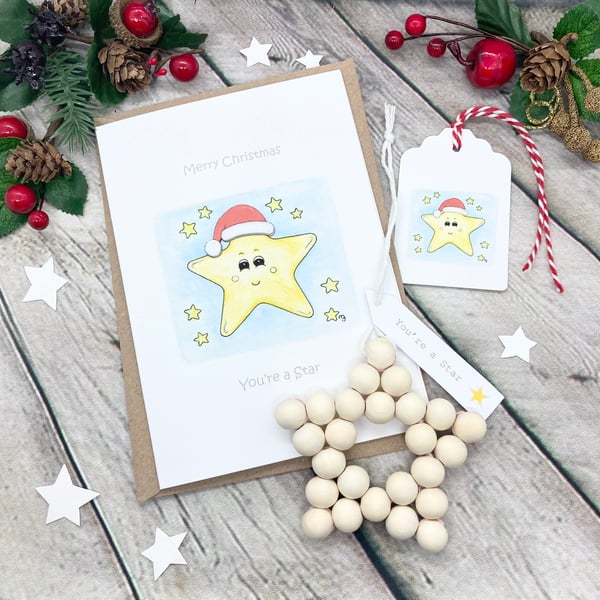 Christmas Star Gift Set - Christmas Card, Tag & Wooden Star - You’re a Star