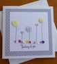 Thinking of You Card - Flowers, Hearts and Sequins - Grey and Lemon