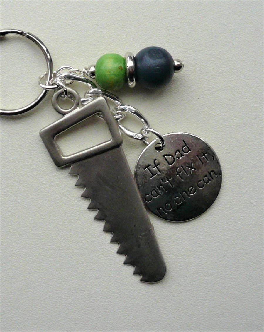 If Dad Can't Fix It No-One Can Navy Blue and Green Tool Saw Keyring  KCJ1950