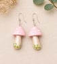 Pink Shimmer Mushroom Polymer Clay Earrings Sterling Silver Hooks