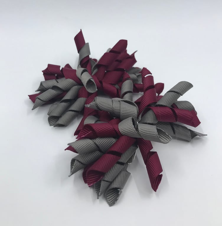 School 3 inch Wine and Grey Curly Corkers on Clips (pair)