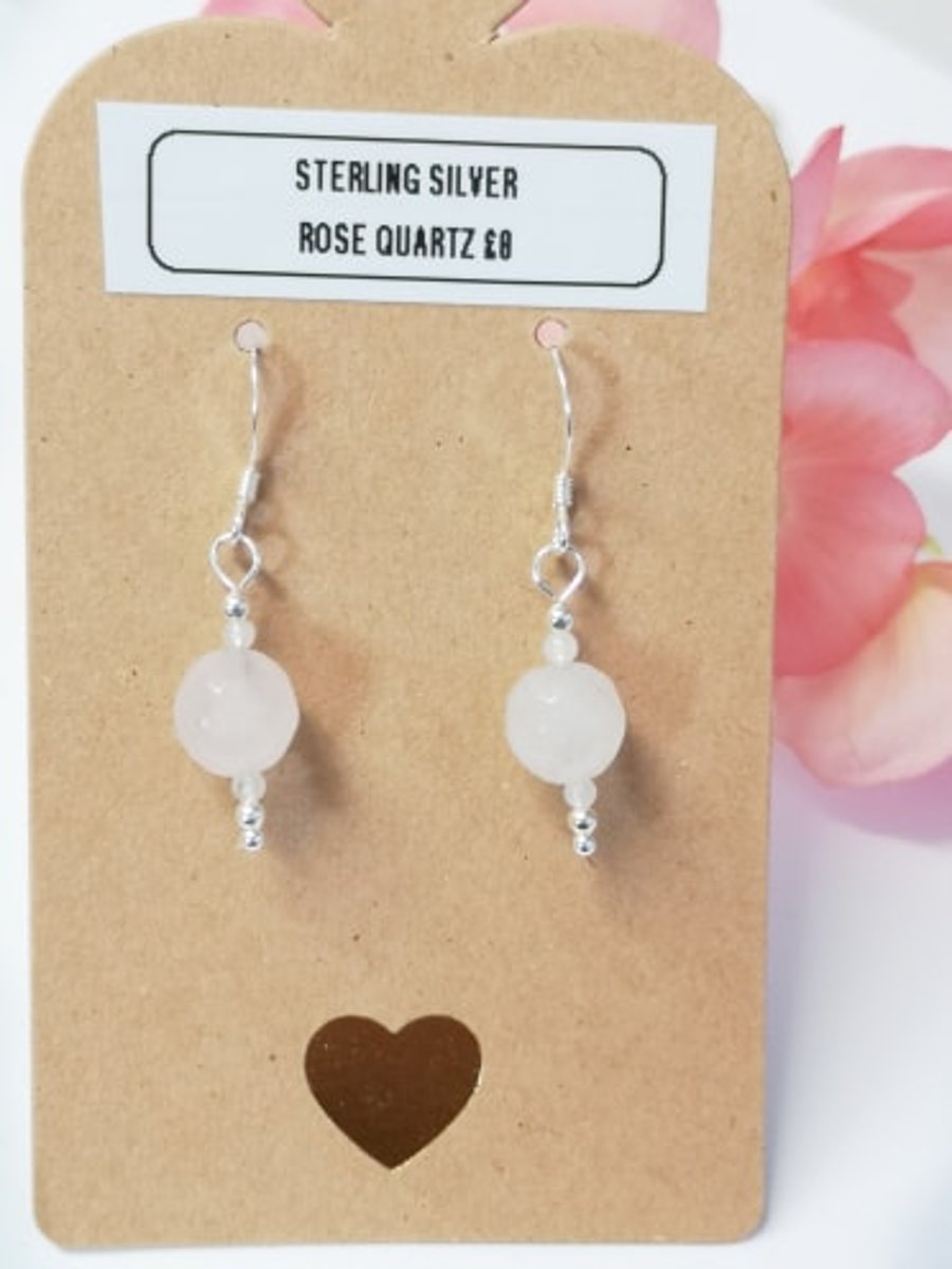 Sterling Silver Earrings Rose Quartz Earrings