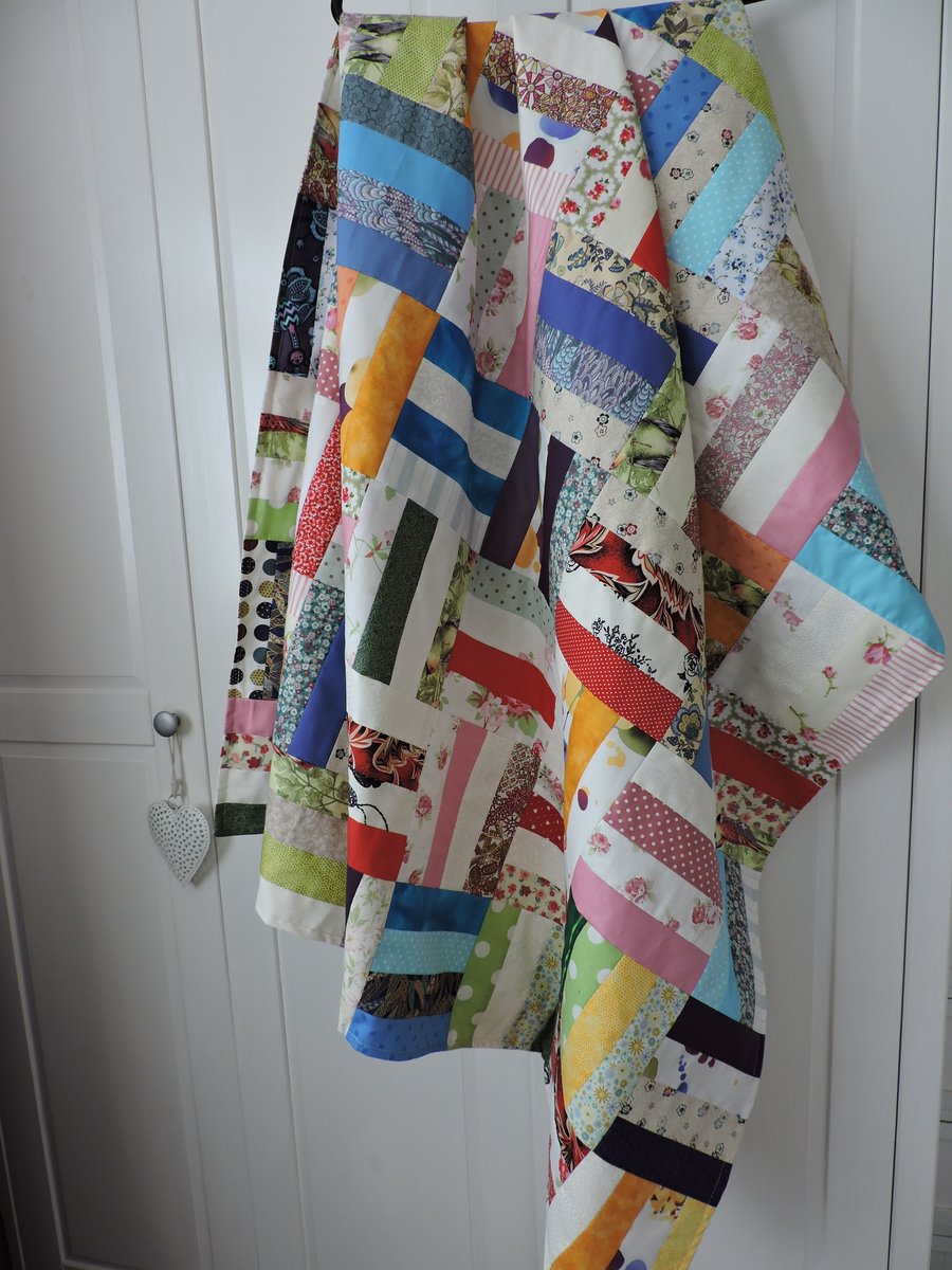 Patchwork Fabric Throw, Quilt - Rainbow