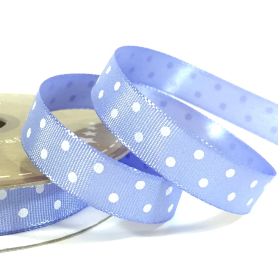 Cornflower Satin Ribbon with White Dots 10mm