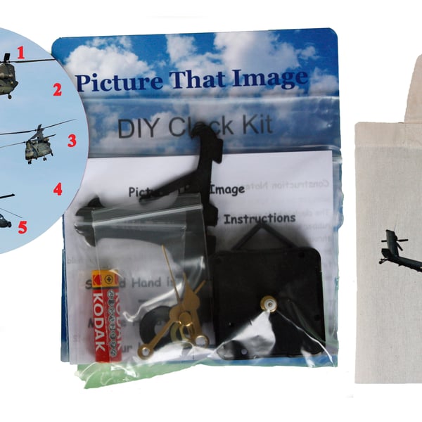 DIY 12cm Clock Kit Gift Set - Helicopters in a Canvas Bag with a similar Motif
