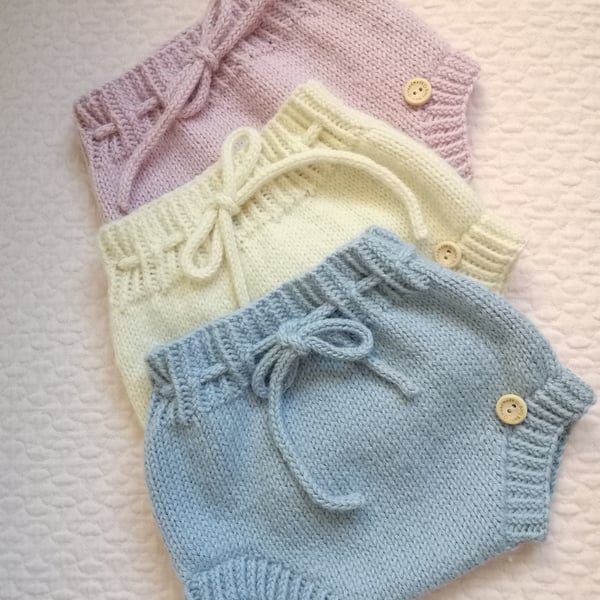 Hand knitted baby pants, knickers, bloomers, diaper cover