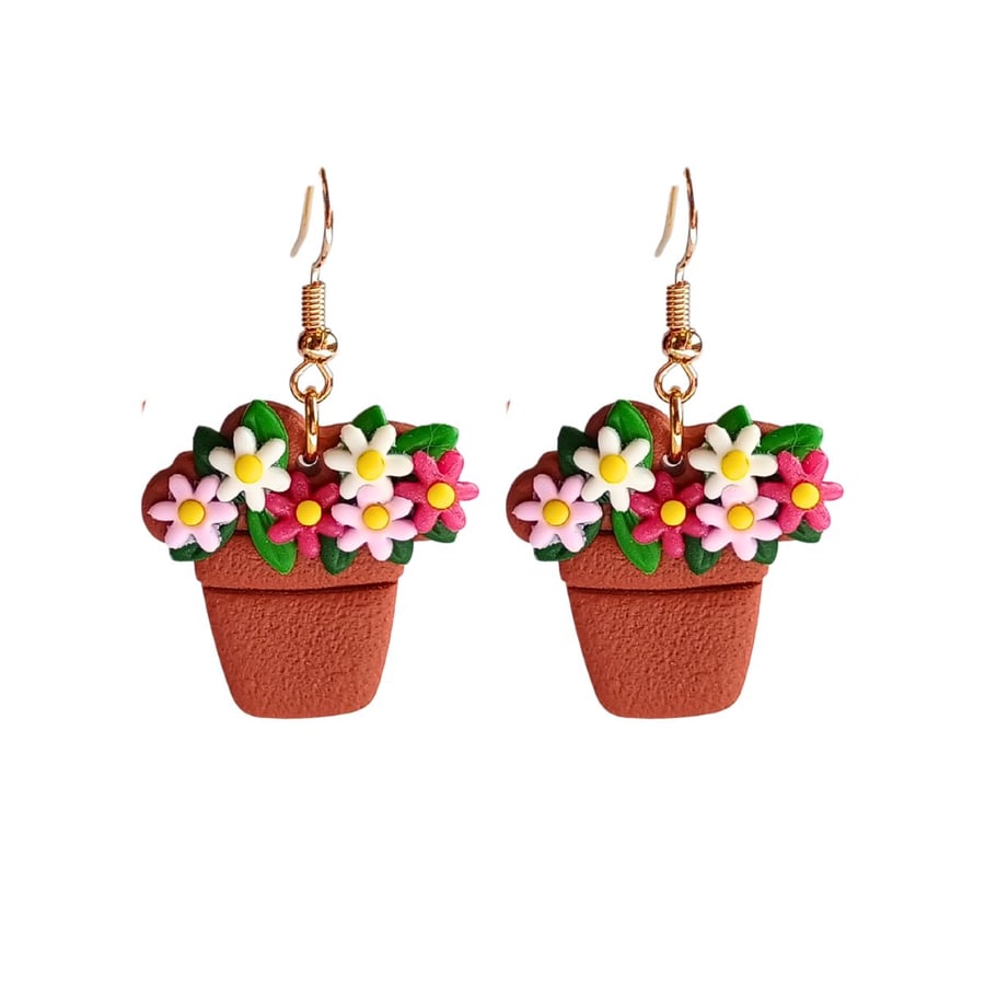 Plant Pot Earrings, Floral Drop Earrings, Summer Statement Earrings