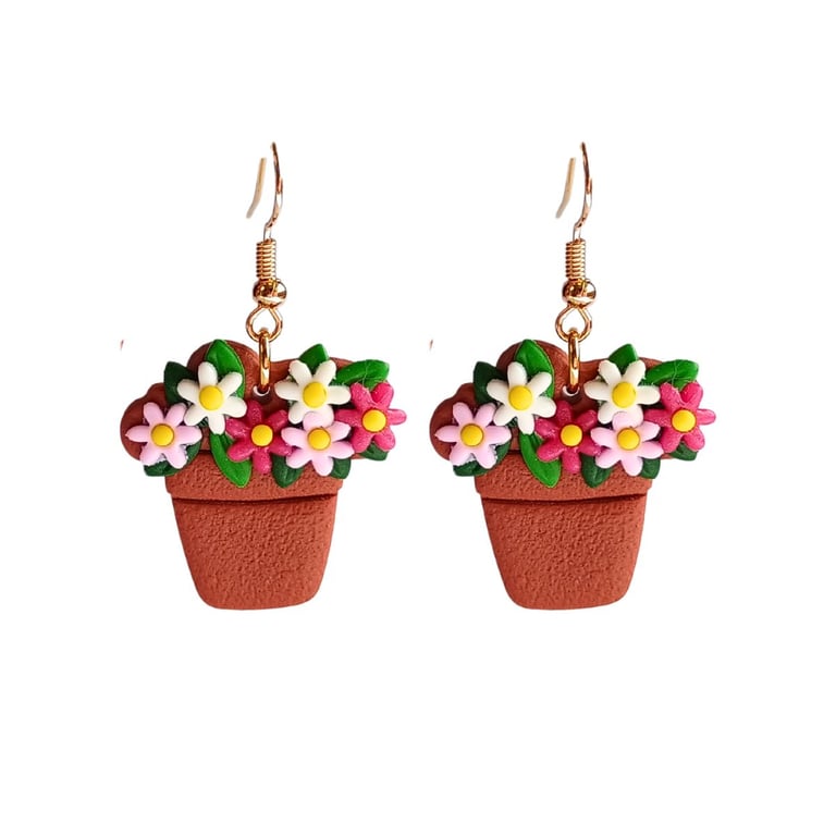 Plant Pot Earrings, Floral Drop Earrings, Summer Statement Earrings
