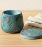 Aurora Borealis Jewellery Box Green and Blue Marbled Handmade Trinket Pot