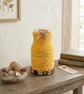 Handmade Mustard Yellow Yarn Wrapped Jar - Colourful Vase - Rustic Button Decor - Image 2