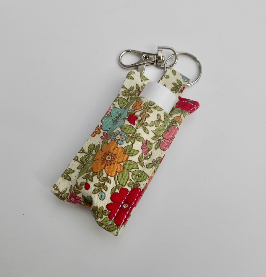 SOLD Key ring lip balm holder in colourful floral fabric keyring 