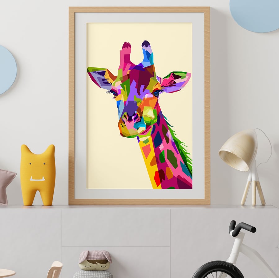 Giraffe geometric rainbow animal print