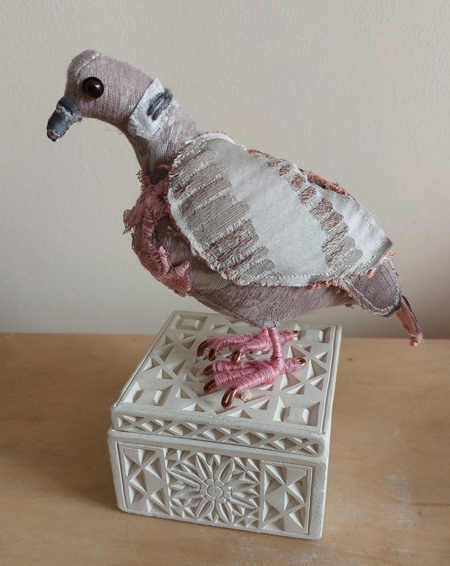 Collard dove inspired soft sculpture ornament decoration 