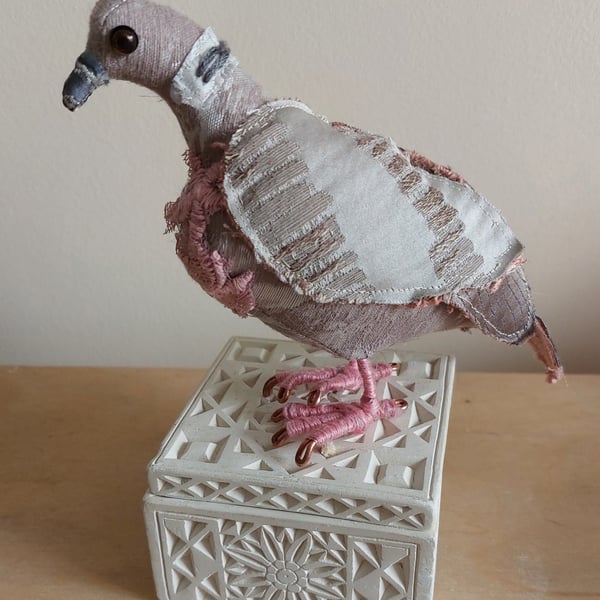 Collard dove inspired soft sculpture ornament decoration 
