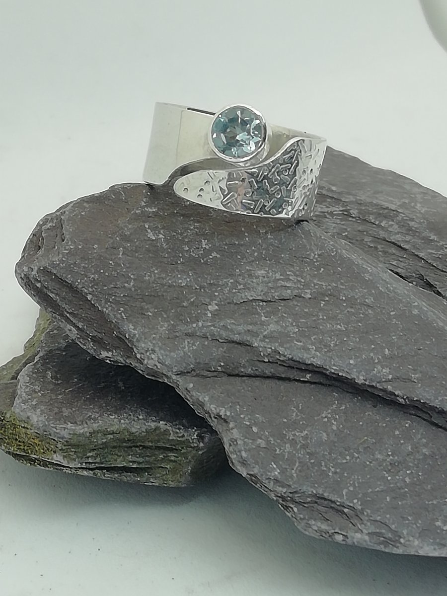 Adjustable Deep Silver and Topaz Ring