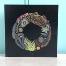 'Rockpool Ring', sea-life, 14.5cm square wildlife art greetings card.