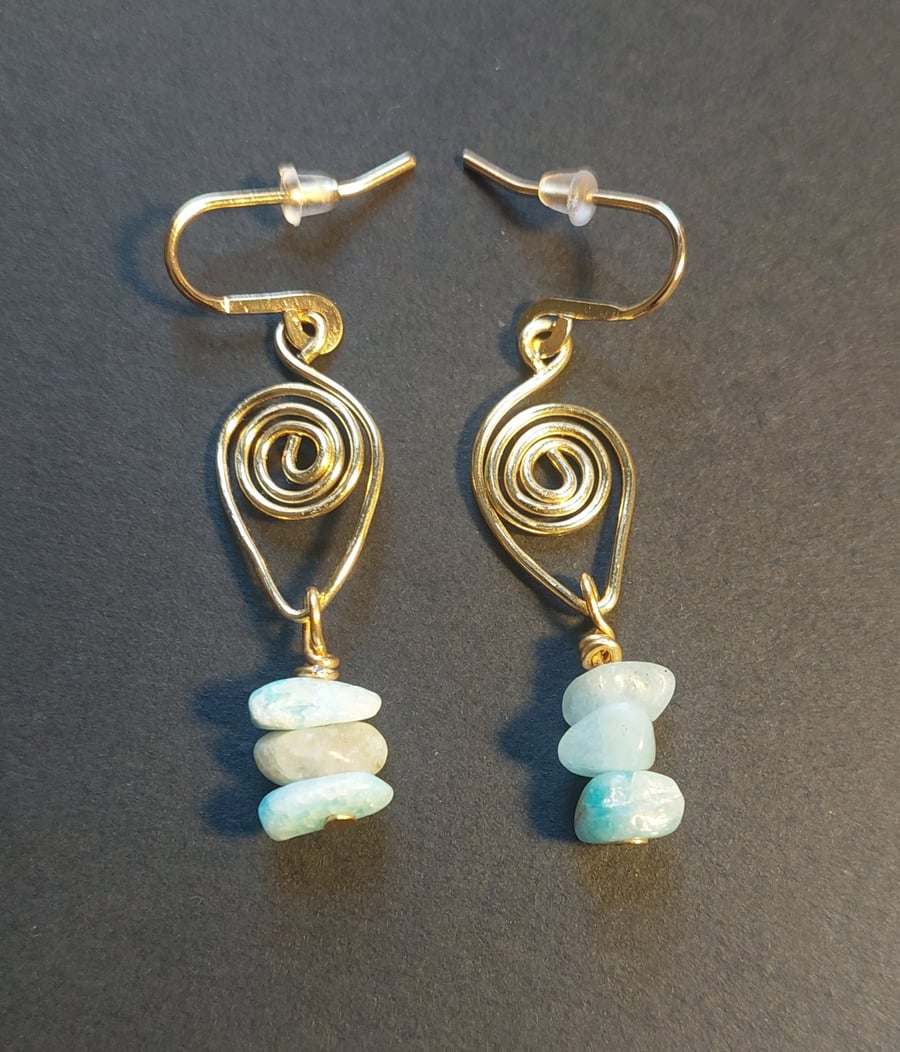 Aquamarine Spiral Earrings 