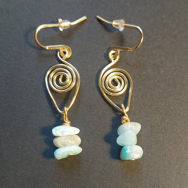 Aquamarine Spiral Earrings 