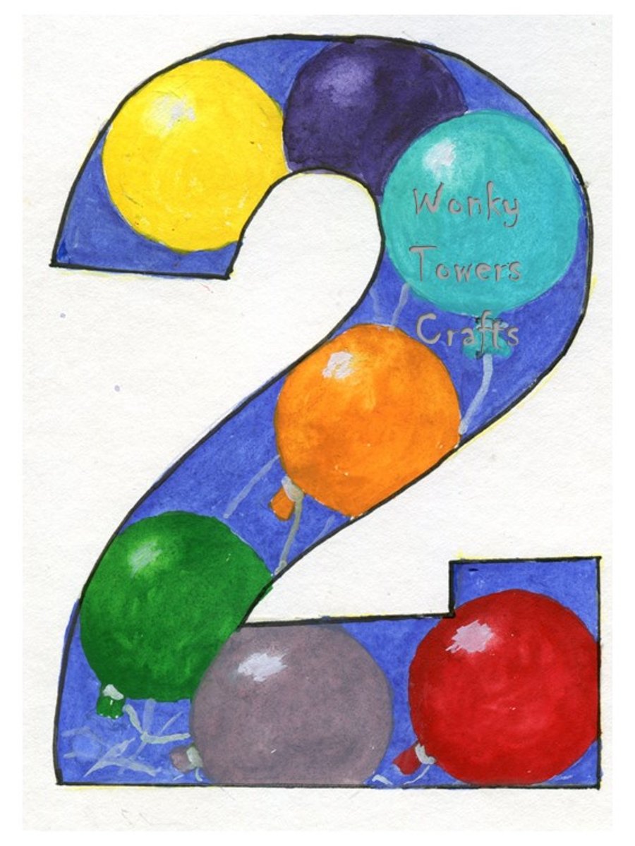 Hand painted number cards for birthdays and anniversaries. BALLOONS
