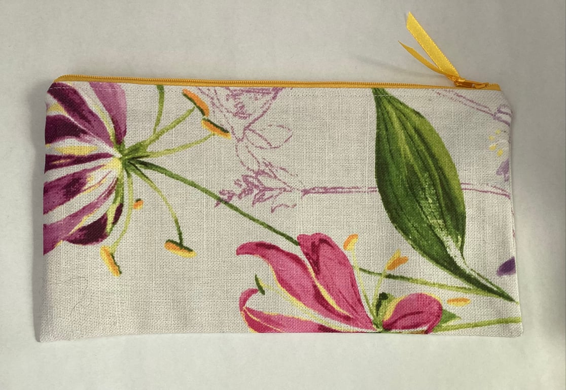 Zipped make up bag or pencil case, linen feel fabric