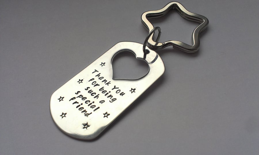 Hand stamped personalised  Thank you for being such a special friend keyring
