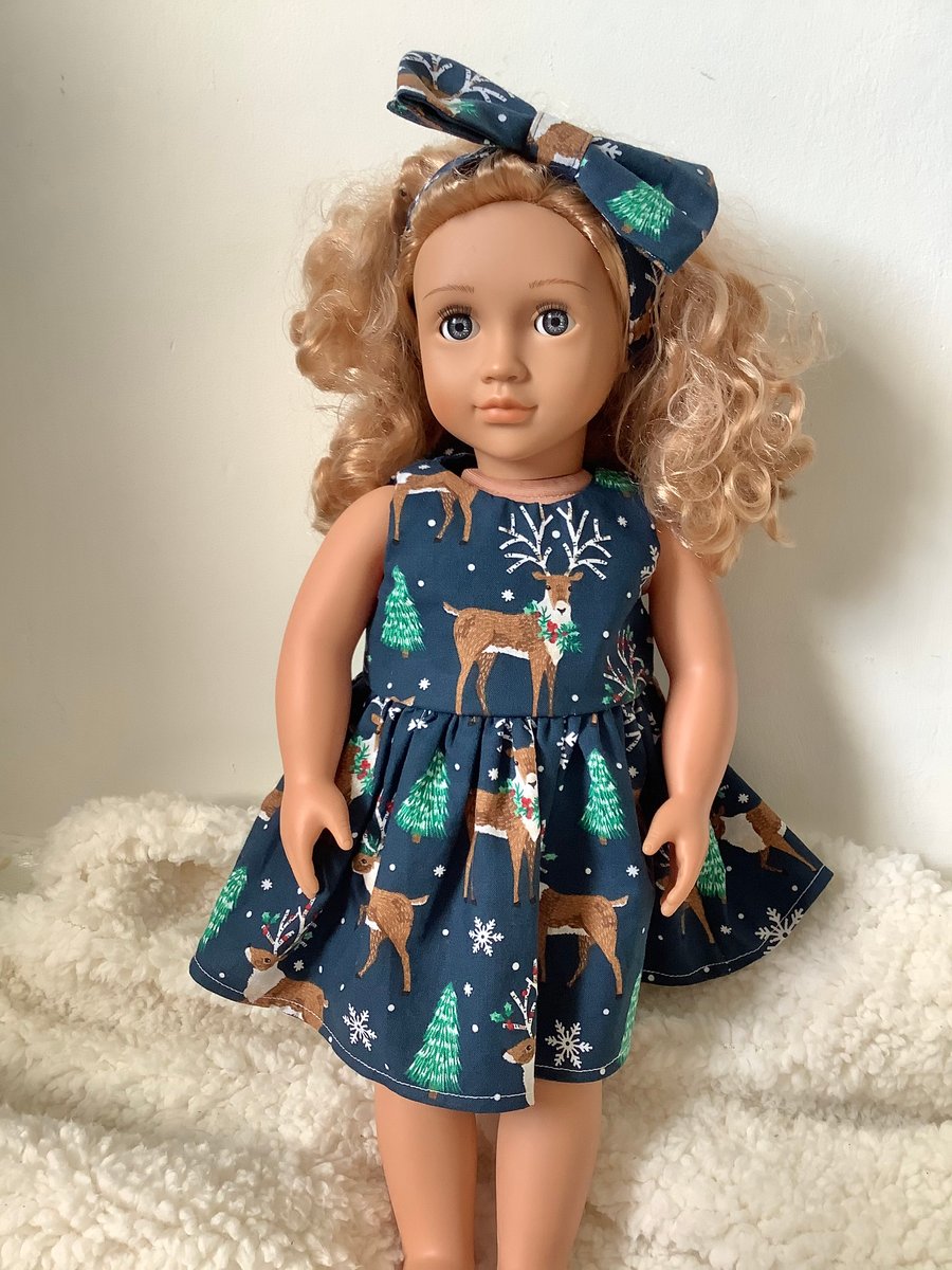 christmas dress for 18 doll Adorable American Girl Doll Christmas Dress: 18" Cotton Christmas Doll Dress  With Snowmen and Candy Canes