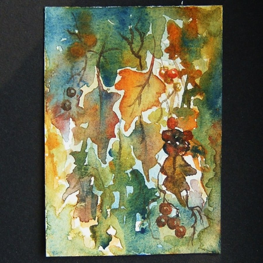 aceo SFA original miniature watercolour painting autumn leaves 122