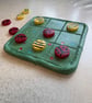 Handmade clay tik tak toe board and pieces bee and ladybug themed game