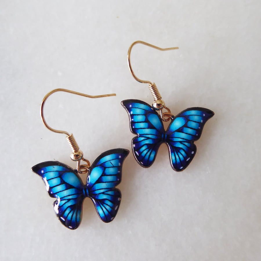 Blue Butterfly Earrings with KC Gold Ear Wires