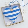 BLUE AND WHITE STRIPED HEART  - lavender or padded