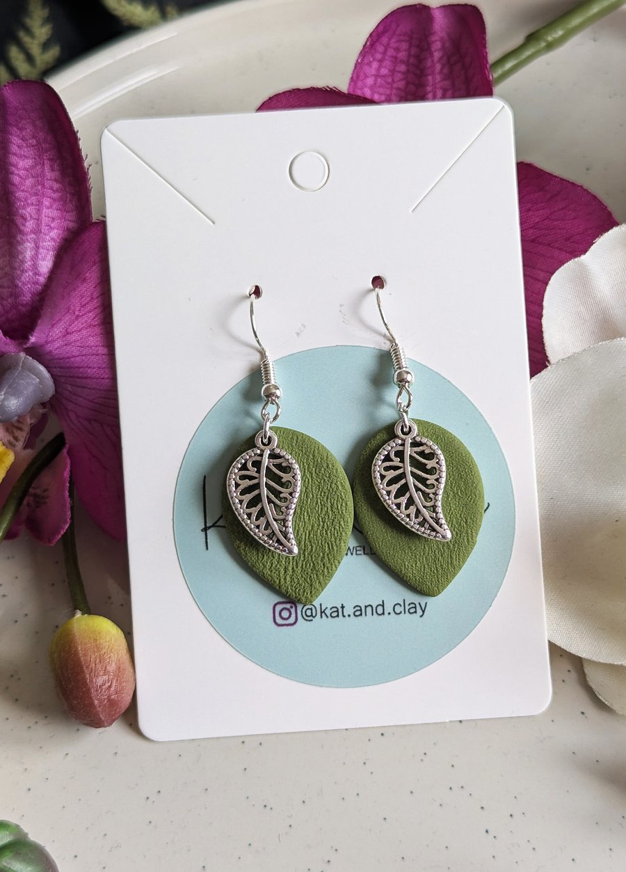 Green and Silver Botanical Earrings