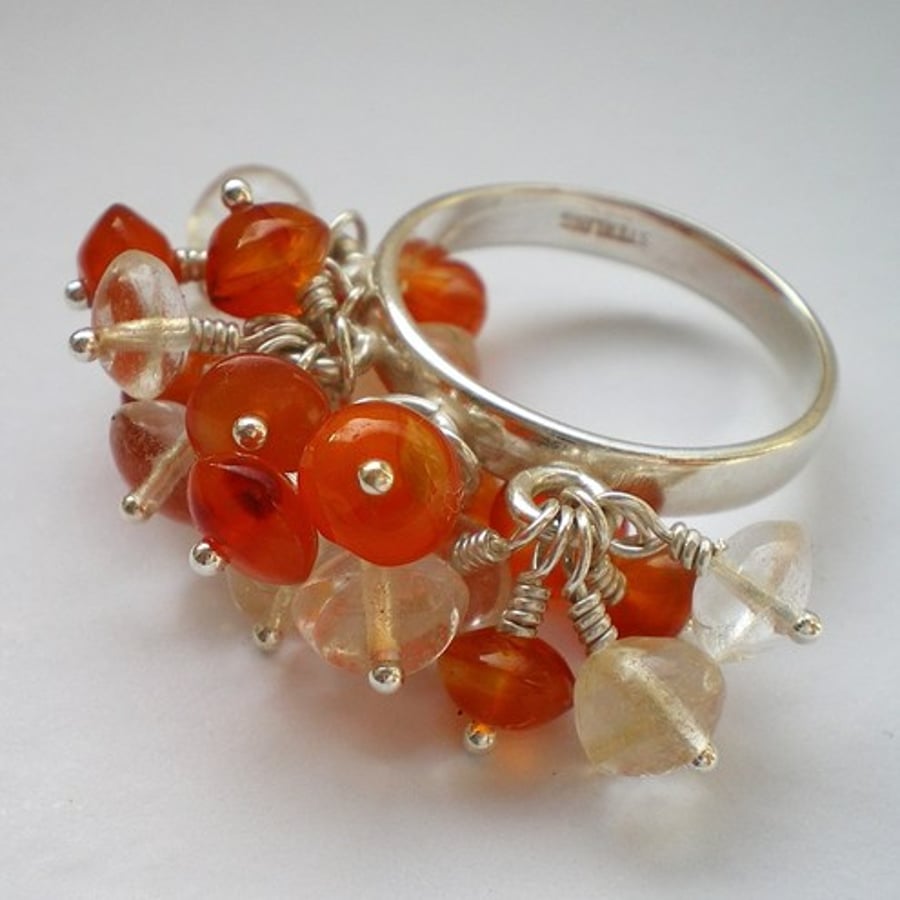 Citrine and Carnelian Sun Burst Cluster Ring