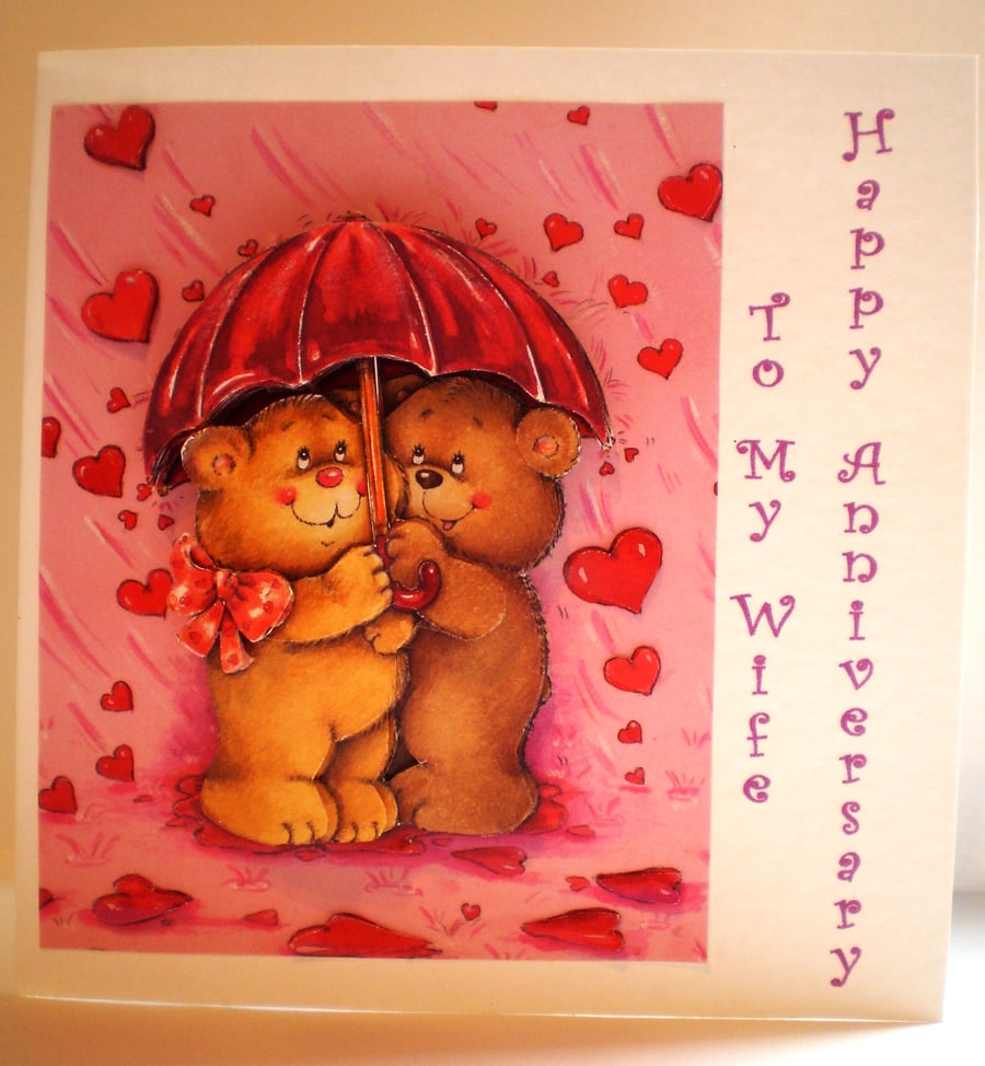 Handmade Anniversary card for my wife,Cute Teddies