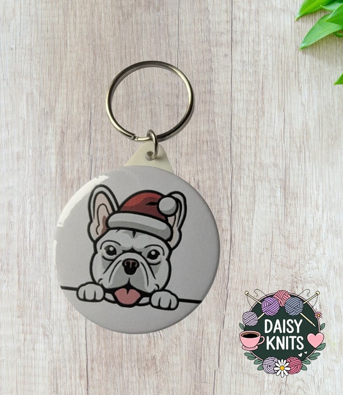 French Bulldog Keyring with Santa Hat - Christmas Gift for Frenchie Dog Owners