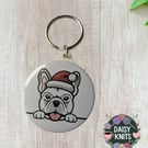 French Bulldog Keyring with Santa Hat - Christmas Gift for Frenchie Dog Owners