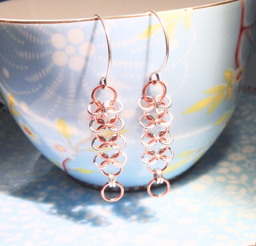 Copper and Sterling Silver Earrings (ERMMDGCM1) - UK Free Post