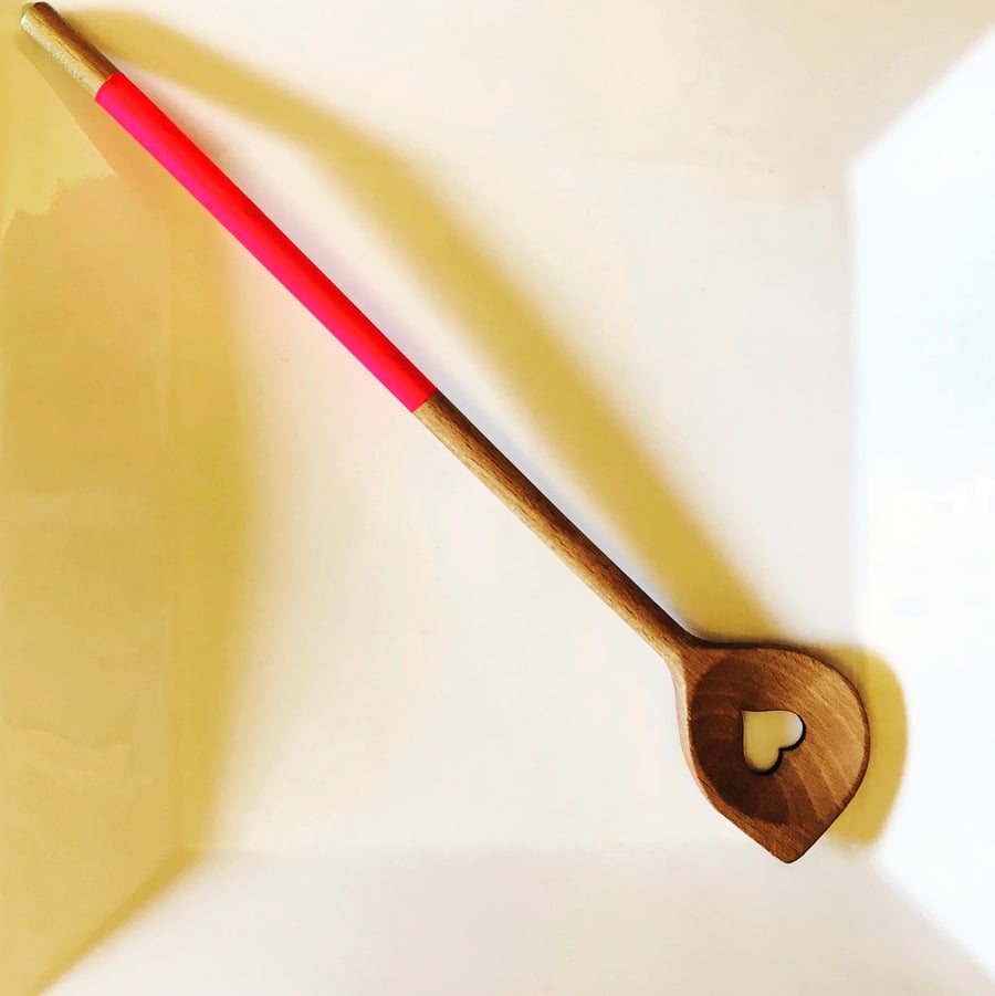 Neon Pink Wooden Spoon with Heart 