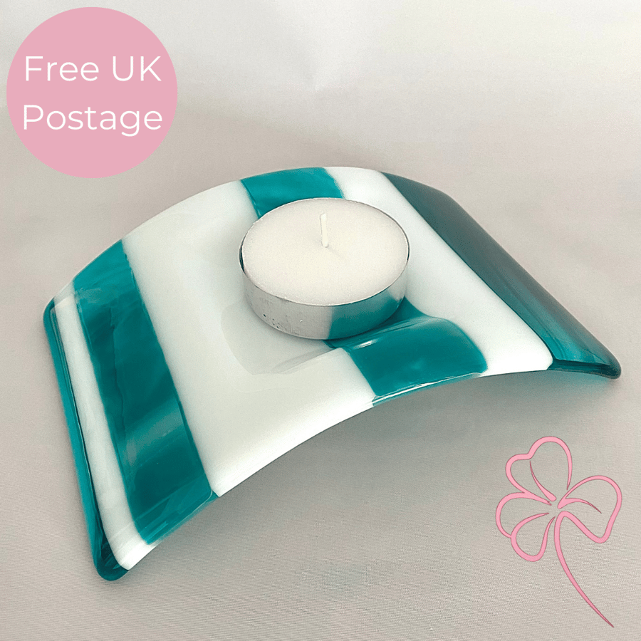 Spearmint Stripe Fused Glass Candle Bridge – Unique Handmade Home Accent