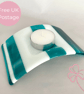 Summer Seconds Spearmint Stripe Fused Glass Candle Bridge – Handmade Home Accent - Image 1
