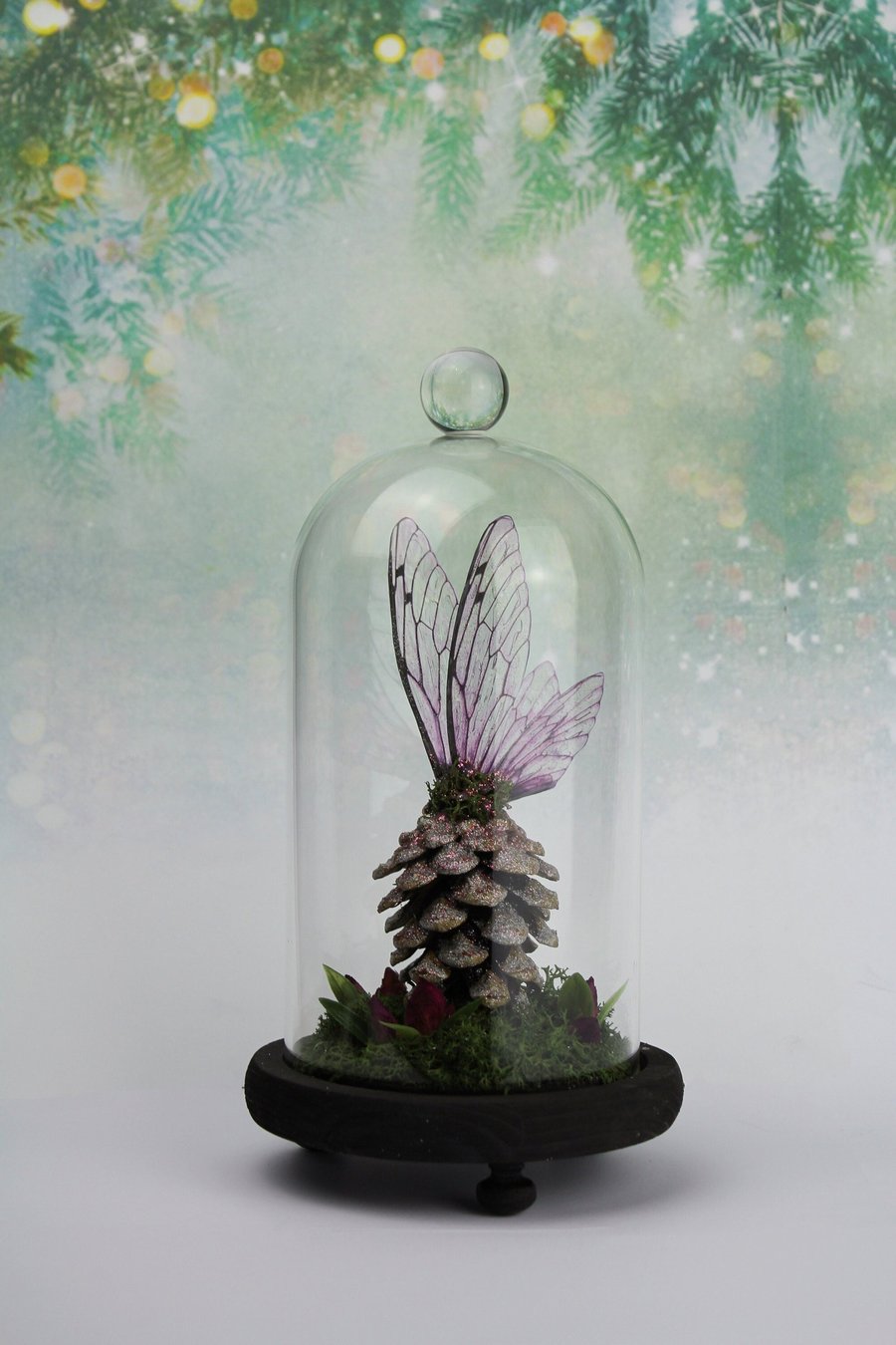 Beautiful Fairy Wing Bell Jar - Soft Pink Rose Fairytale Sparkle Rustic Cloche 