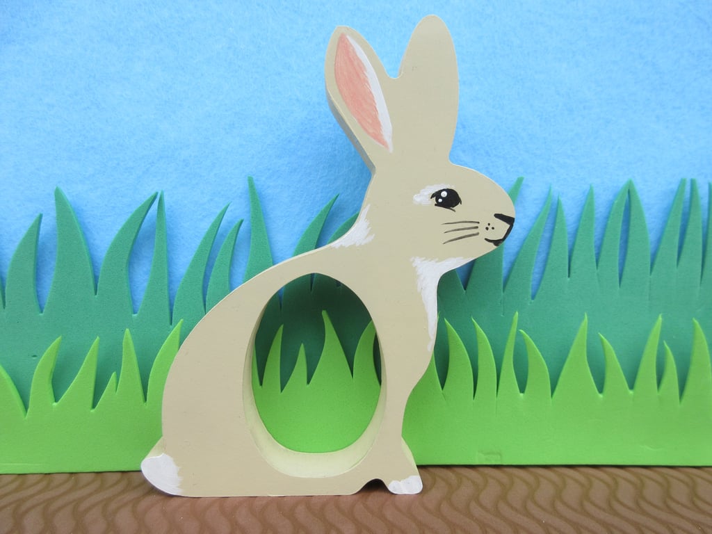 Easter Bunny Chocolate Egg Holder Wooden Hand Painted Gift Table Decoration
